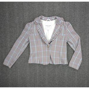 Girl's Janie & Jack Plaid Blazer Jacket w Gold Button Size 7‎ Puff Shoulder